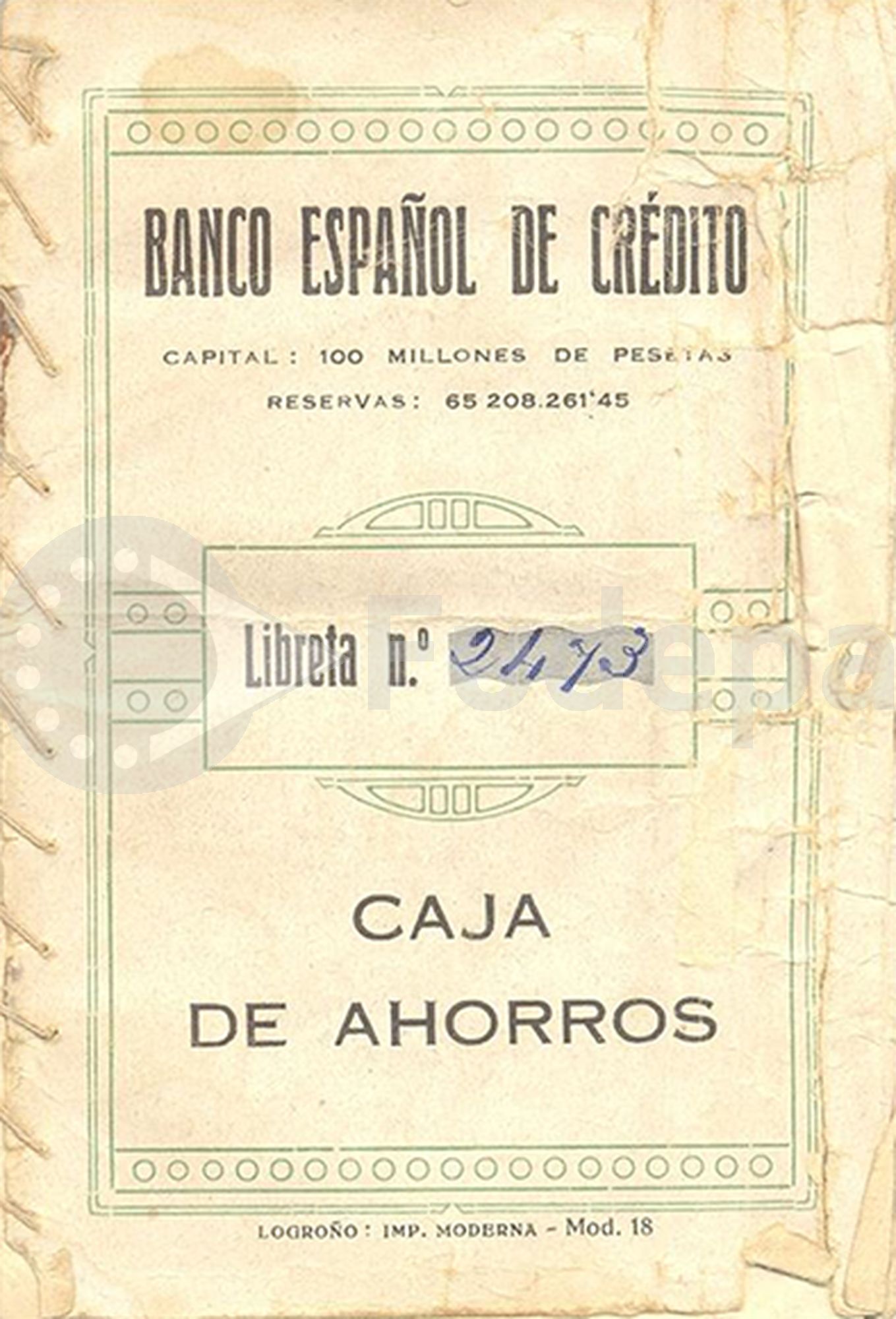 Libreta del Banco Español de Crédito del Sindicato Minero de la Provincia de Córdoba, 1936. UGT Perrarroya-Pueblonuevo. FUDEPA. AHUGT-A: C_12877/18