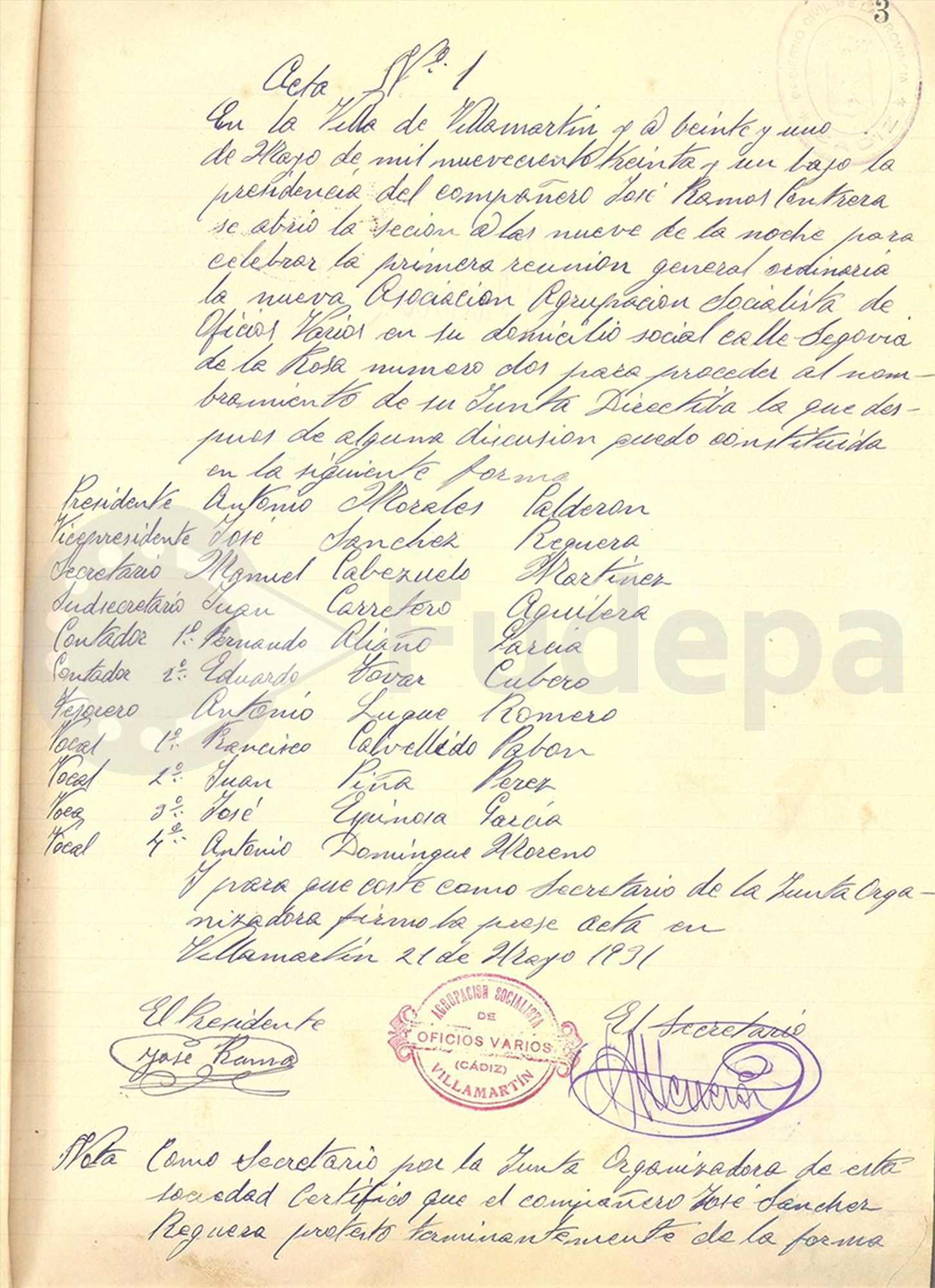 Libro de Actas de la Agrupación Socialista de Oficios Varios de Villamartín 1931-1936. FUDEPA. AHUGT-A: C_12959/1
